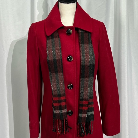 Anne Klein Single Breasted Red Wool Coat with Scarf - size Small - Picture 2 of 16